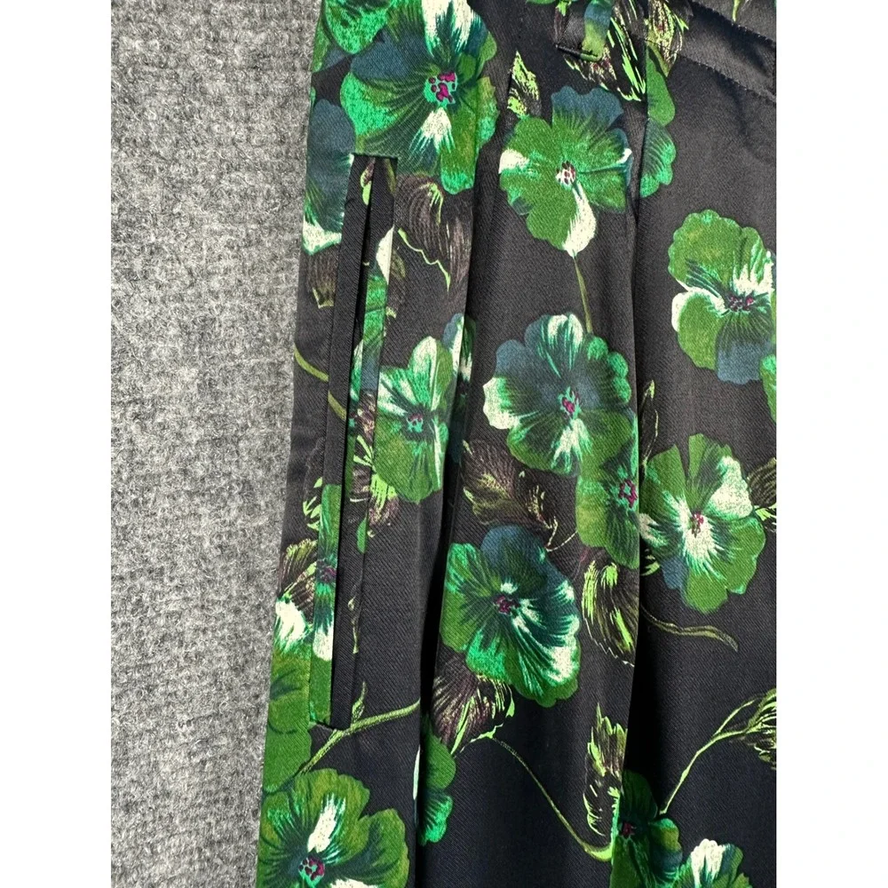 Anthropologie Elevenses Floral Wide Leg Satin Pants 8 Black Green Boho Chic - Picture 8 of 11